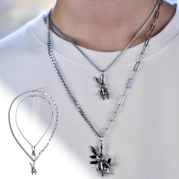 Juego de collar colgante de cruz de doble capa de Pascua 16 "y 21" Cadena de aleación de plata Collares de suéter retro estilo hip hop para hombres mujeres Regalo de joyería de moda navideña Juego