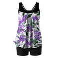 thumbnail image 3 of TrendVibe365 Womens Tankini Swimsuits 2 Piece with Shorts Purple Bathing Suits Boyfriend Shorts Tank Floral Swimwear Beachwear S, 3 of 4