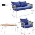 thumbnail image 6 of Rope Patio Outdoor Furniture Set 4 Pieces Patio Metal Conversation Sets Patio Sectional Sofa Set with Deep Seating & Thick Cushion(Blue), 6 of 9