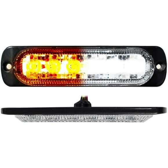 6 LED Strobe Switchback Slim Flush Mount Strobe Light, White & Amber