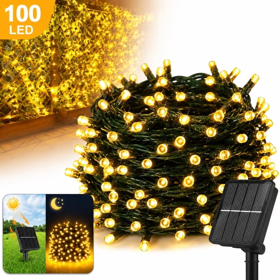 Genreen Solar String Lights for Outside, 39Ft 100 LED Solar String Lights Outdoor with 8 Modes ,Solar Christmas Lights Outdoor Waterproof for Yard, Fence,Party,Christmas Tree Decorations (Warm White)