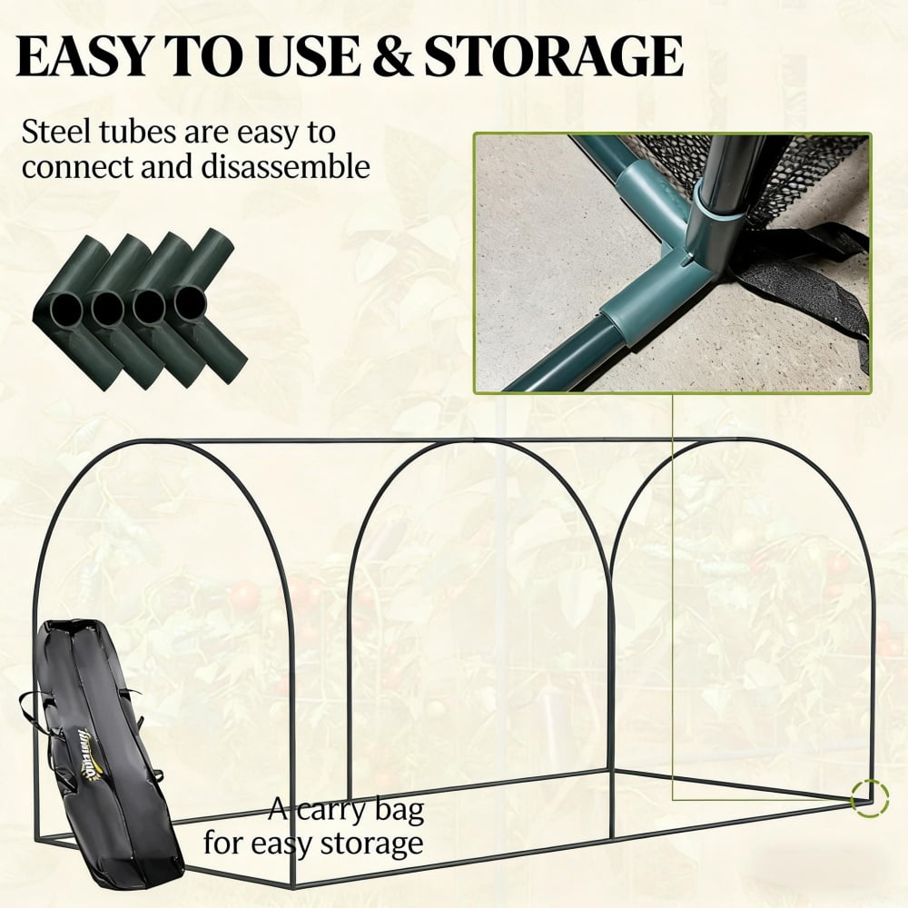 Crop Cage Plant Protector, HDPE Mesh & Steel Frame, Zippered Doors, Ground Stakes, Portable with Carry Bag for Vegetables Flowers Outdoor