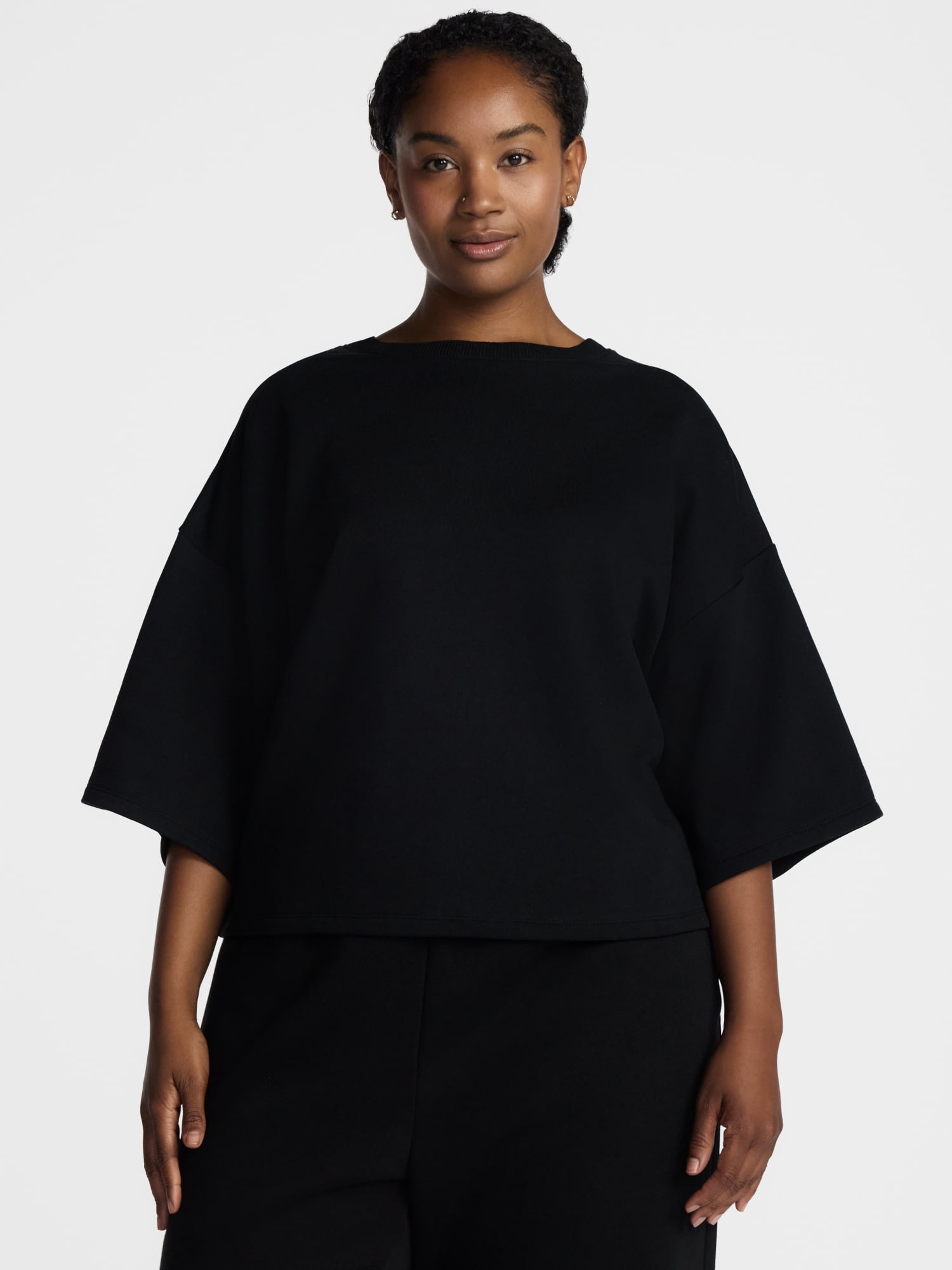 Athletic Works Women's and Women's Plus French Terry Cropped Boxy Tee, Sizes XS-4X