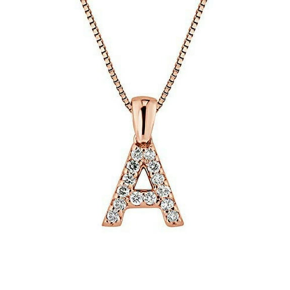 14K Rose Gold Letter A Diamond Initial Pendant Necklace (1/10cttw) 18-inch Box Chain by Diamond Wish
