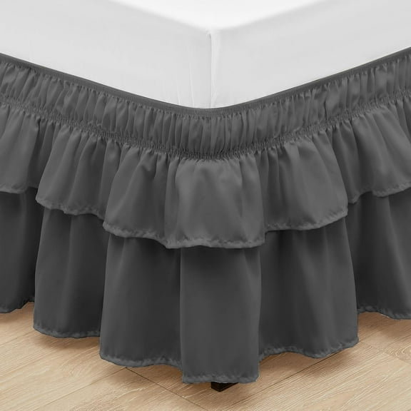 MarryLane 16" Drop Elastic Ruffle Bed Skirt - Double-Layer Black Dust Ruffle for Twin/Full/Queen/King Beds, Soft Machine-Washable Fabric, Easy Install Country Style Bedroom Decor