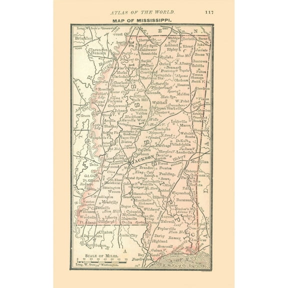 Historic State Map - Mississippi - Alden 1886 - 23 x 36.55 - Vintage Wall Art