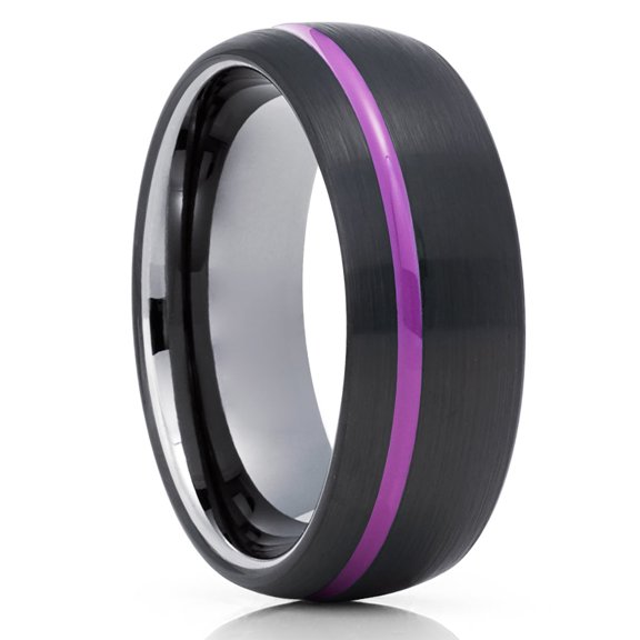 Purple Wedding Ring,Black Tungsten Ring,Tungsten Carbide Ring,Engagement Ring,Engagement Ring,Dome Ring