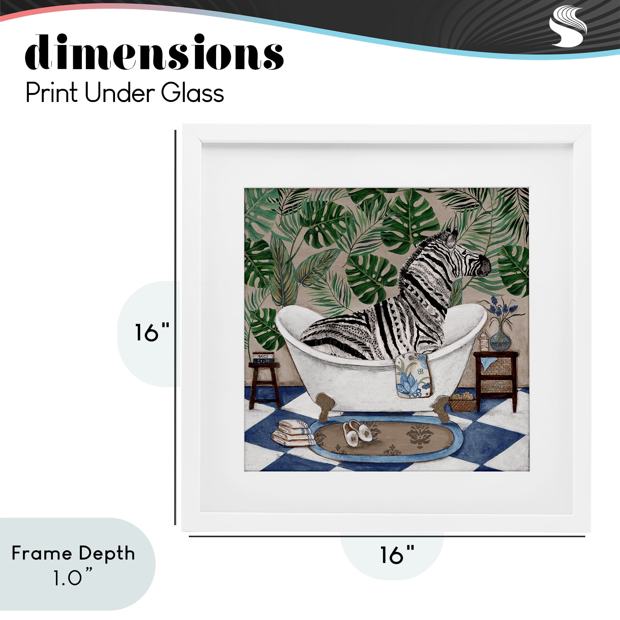 Stupell Industries Zebra in Tropical Bathtub White Framed Print Under Glass, design by Janet Tava