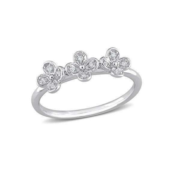 Gem & Harmony Accent Diamond Floral Ring in Sterling Silver for Women