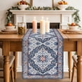 thumbnail image 2 of Blue Boho Table Runner 120 Inches Long, Ethnic Geometric Middle Century Art Cotton Linen Table Runners Dresser Scarves, Decorative Fabric Tabletop Scarf Furniture Cover for Home Dinner Party 13"x120", 2 of 9