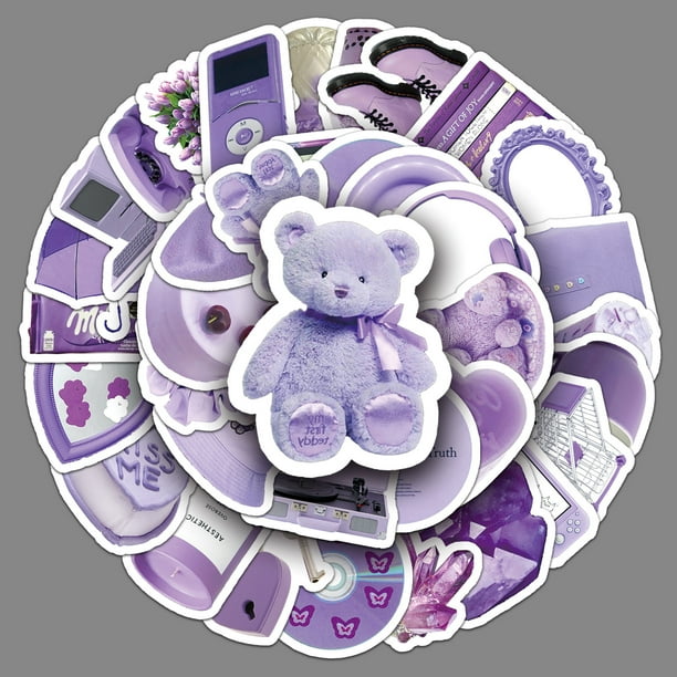 56 pegatinas moradas bonitas de vinilo impermeables para niños, adolescentes, adultos, equipaje, portátil, botella de agua, monopatín