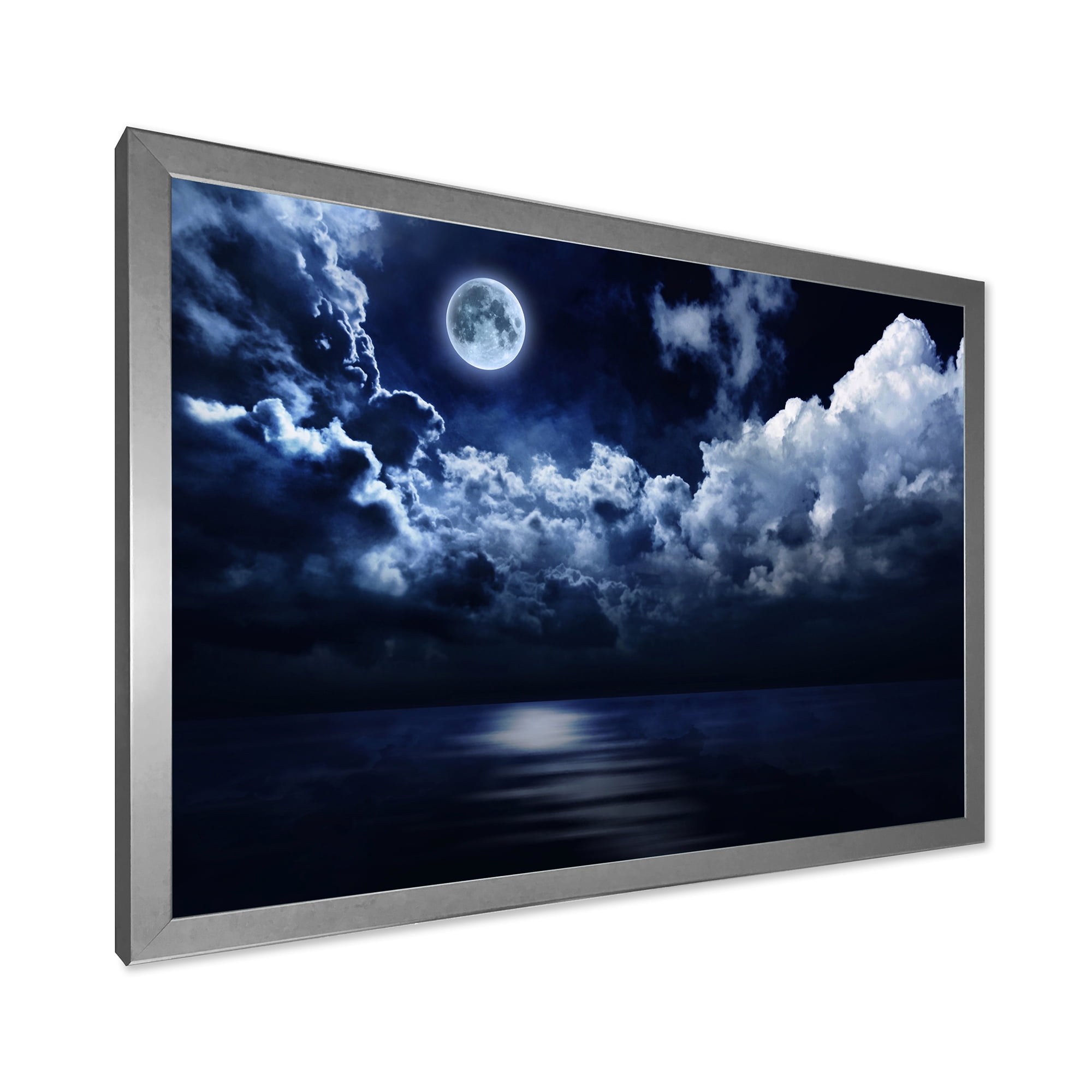 Designart 'Full Moon Night in Cloudy Sky' Modern Framed Art Print
