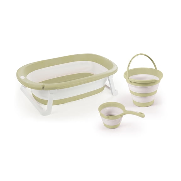 Dolu Nuve 3-Piece Foldable Baby Bath Set, Infant Tub with Bucket and Rinse Cup, Green