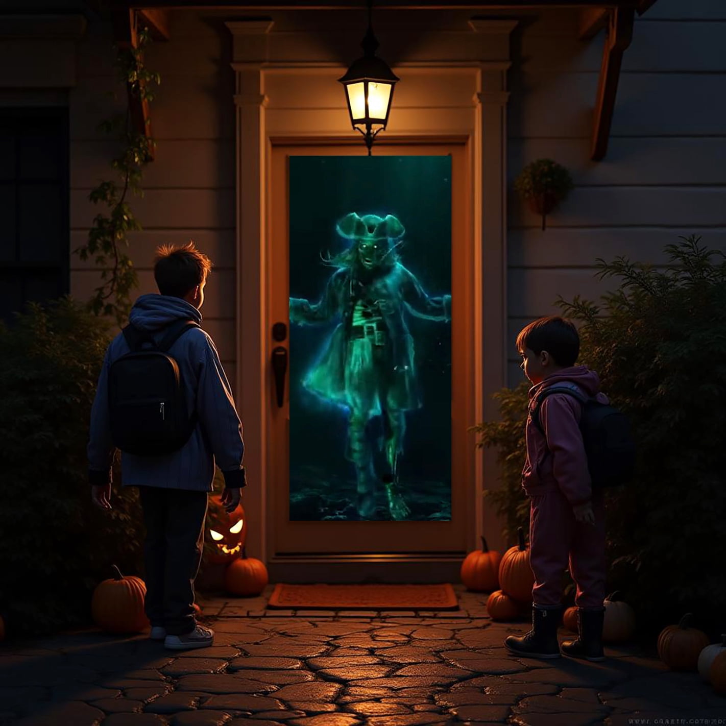 Reaper Brothers Halloween Hollusion Digital Decoration Kit Includes 8 AtmosFX Video Effects for Halloween Plus 5.5' x 9' Holographic Projection Screen