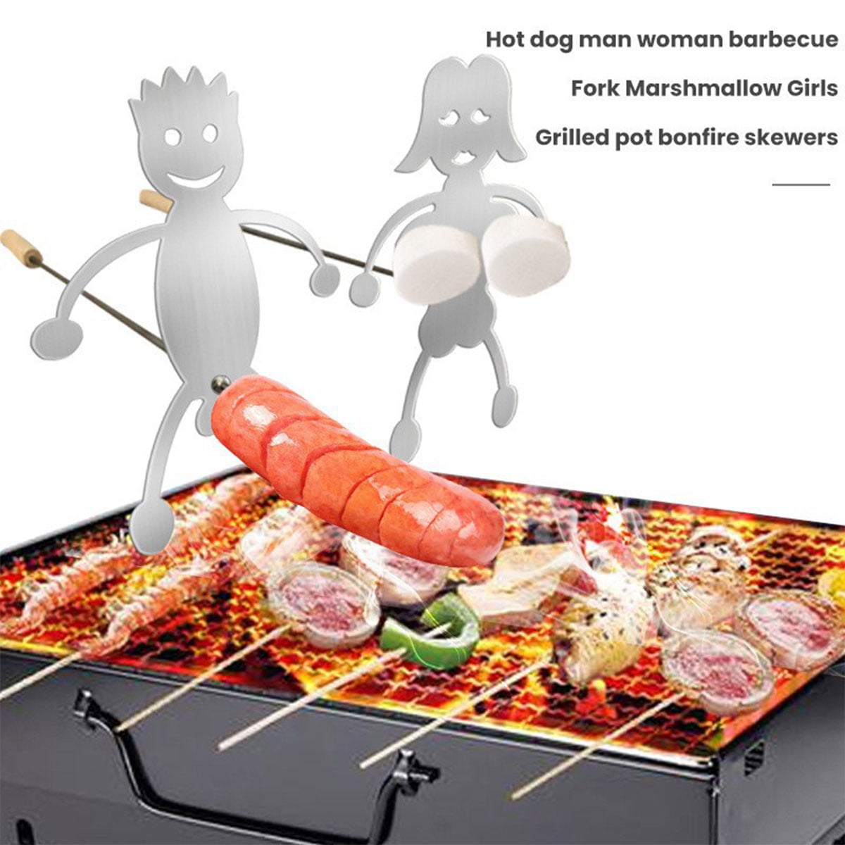 Boy & Gril Stainless Steel Hot Dog/Marshmallow Roasters,BBQ Barbecue Skewer Novelty Women Men Shaped Camp Fire Roasting Stick,Funny Metal Craft Forks for Campfire,Bonfire and Grill 