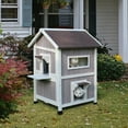 thumbnail image 2 of Outdoor Cat House, 2 Story Outdoor Houses for Feral Cats Wooden Outside Cat Shelter Weatherproof with Escape Door, 2 of 8
