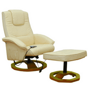 Anself Electric Artificial Leather Massage Chair Cream with Footstool