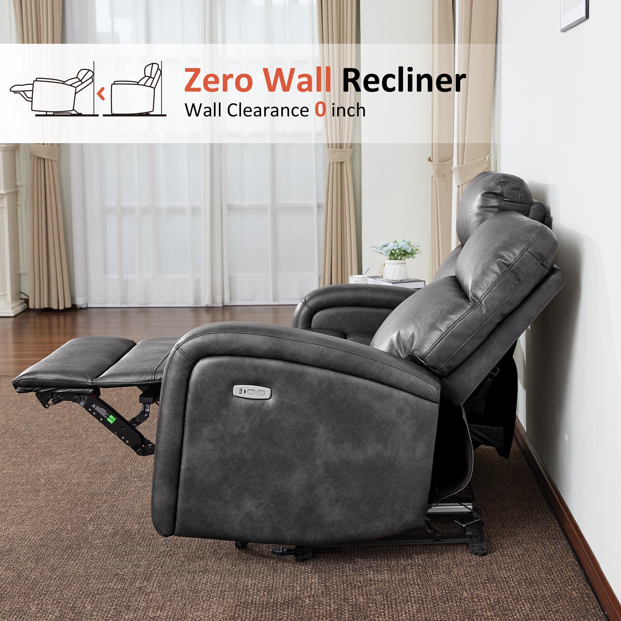 MCombo 56" Zero Wall Hugger Power Recliner Loveseat Sofa for Small Space, Living Room, RV, Dark Grey