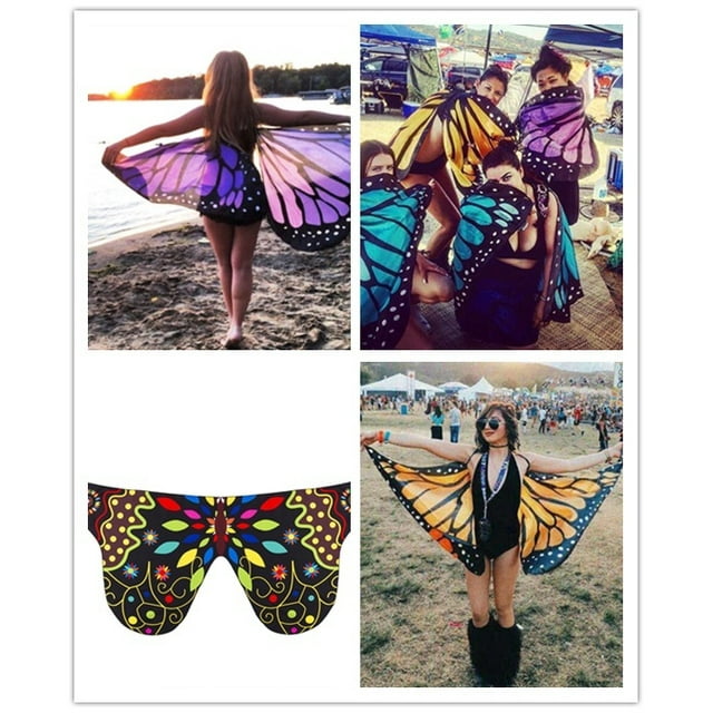 Women Pixie Fairy Beach Scarves Wraps Colorful Soft Fabric Butterfly Wings