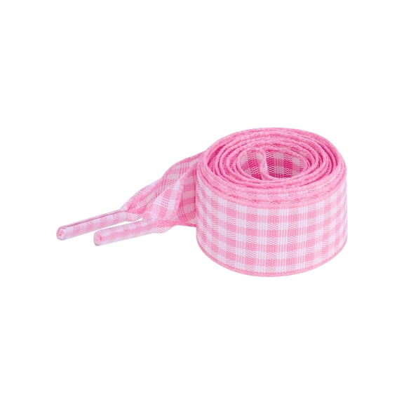 INSPIRE CHIC 2 Pairs Flat Plaid Laces Fabric Ribbon Two-Tone Checkered 0.6" Wide Shoelaces for Sneakers Pink 80cm/31.5"