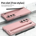 thumbnail image 5 of Hinge Protection for Samsung Galaxy Z Fold 7 Case with S Pen Holder,Shockproof Anti-Scratch 360 Full-body Leather + Tempered Glass Screen Protector Film Protective Phone Cover,Pink, 5 of 9