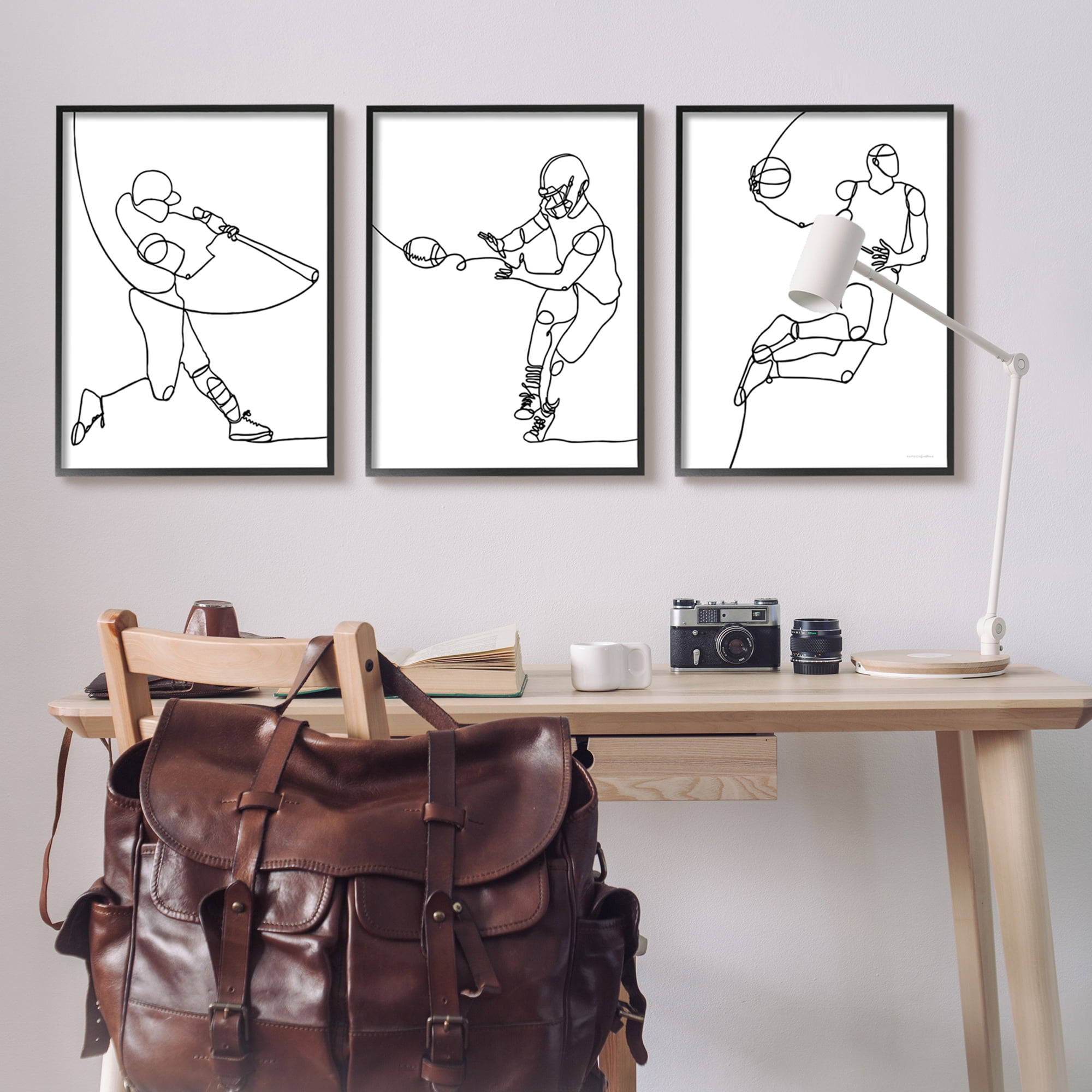 Stupell Industries Simple Line Doodle People Playing Sports Baseball Football Basketball, 24 x 30, Design by Kamdon Kreations