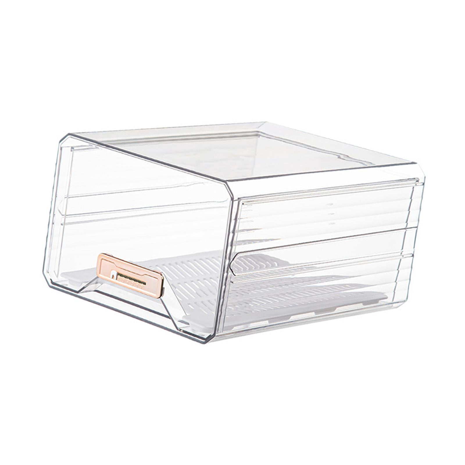 Tongina Refrigerator Organizer Bin Acrylic Clear with Drain Tray Stackable Drawer Egg Container Egg Tray Organizer for Pantry Cabinet