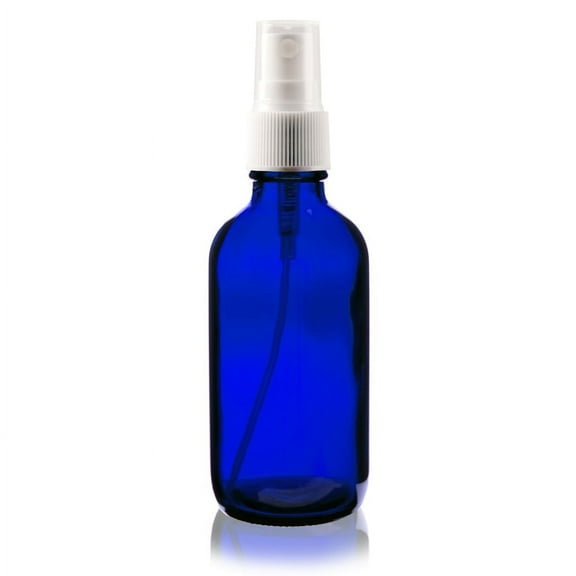 4 oz Cobalt Blue Boston Round Glass Bottle- w/White Fine Mist Sprayer - pack of 4
