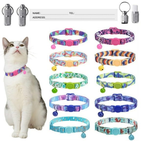 10 Packs Colorful Breakaway Cat Collars,Puppy Cat Id Collars,Adjustable 8''-12'' Printed Nylon with Safety Buckles Kitten Collar(10 Colors & 2 ID Tags)