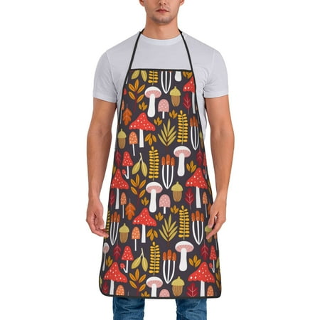 

Xecao Mushrooms And Leaves Print Funny BBQ Chef Aprons for Men Women Adjustable Kitchen Cooking Aprons with Pocket Waterproof Oil Proof No Pilling Fading