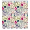 thumbnail image 3 of Ambesonne Airplane Shower Curtain, Passport Stamps Cities, 69"Wx70"L, Eggshell and Pink, 3 of 3