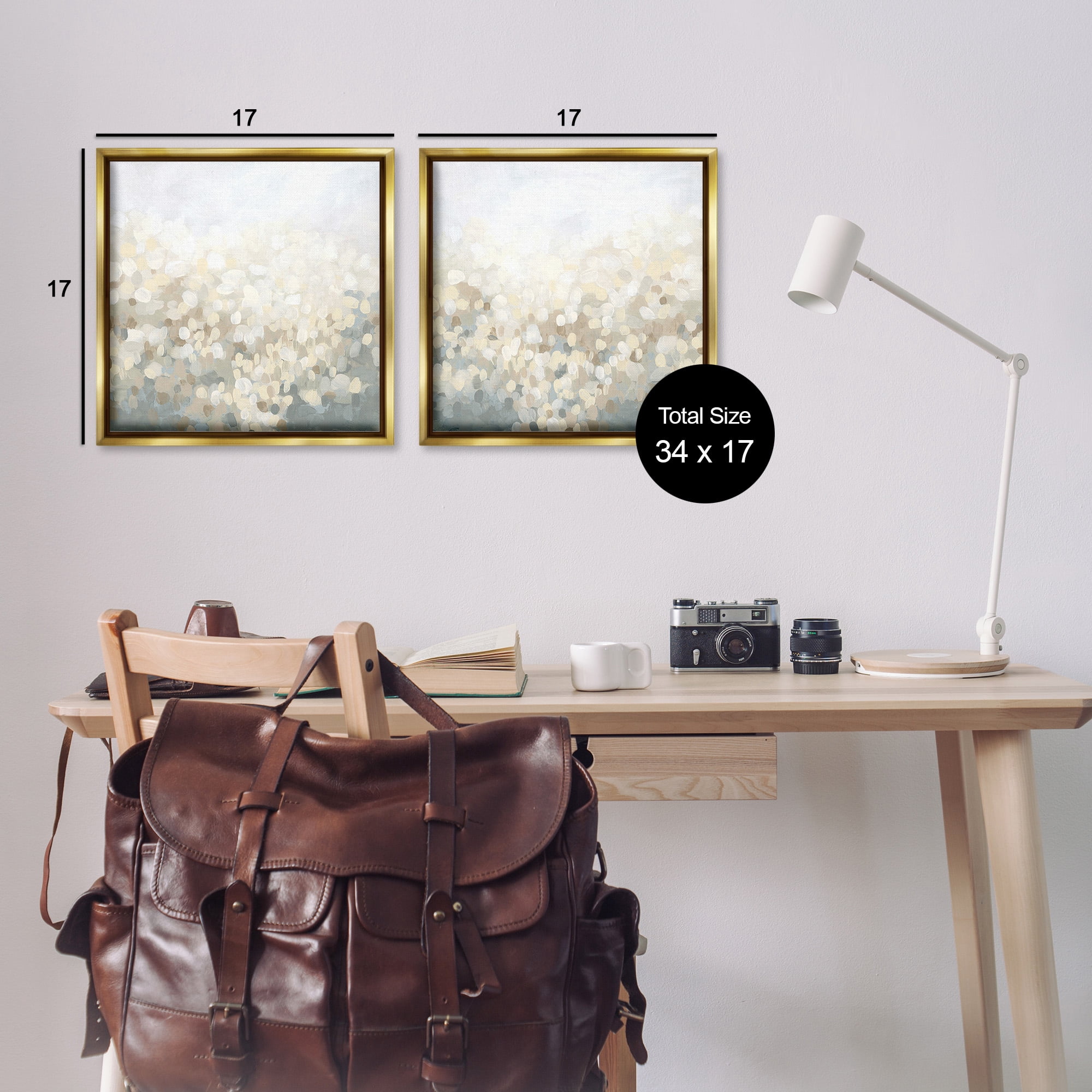 Stupell Industries Subtle Speckled Landscape Abstract Painting Gold Floater Framed Canvas Art Print Wall Art, 18 x 18, Set of 2