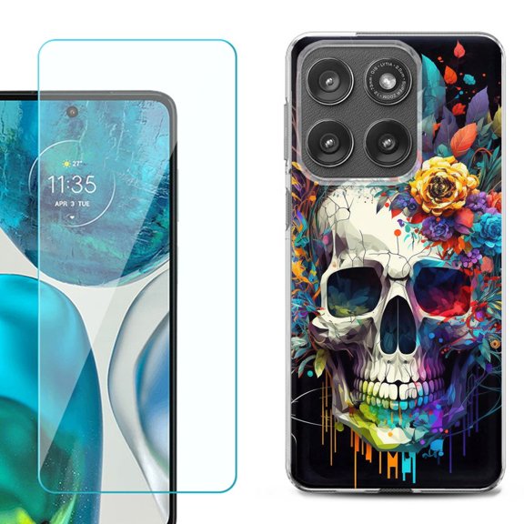 Shockproof Phone Case for Motorola Moto Edge 2026, by OneToughShield - Skull Flower