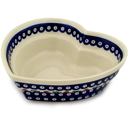 - Polish Pottery 8½-inch Heart Shaped Bowl (Mosquito Theme) Hand Painted in Boleslawiec, Poland + Certificate of Authenticity