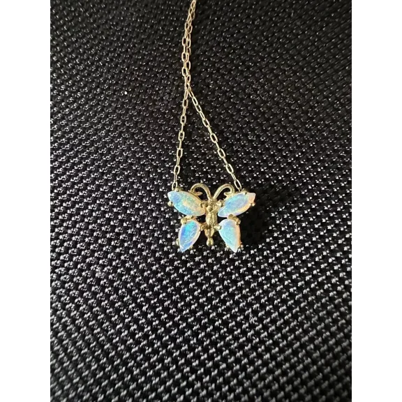 14K Gold Plated Butterfly Opal Pendant Necklace/Women's Jewelry