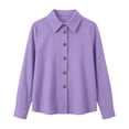 thumbnail image 6 of thefmos Women's Fall Winter Collared Long Sleeve Button Down Blouses Solid Casual Shirts Basic Dressy Tops for Office Work Daily Wear Fashion Clothes, Purple XL, 6 of 7