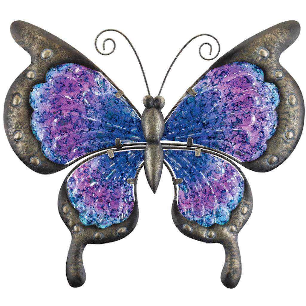 Vintage Metal Art Purple Butterfly Wall Hanging Home Decor Sculpture Gift 13" 