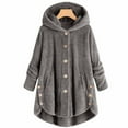 thumbnail image 2 of Winter Fall Hooded Jackets for Women Plus Size Button Plush Tops Loose Cardigan Wool Plus Size Jacket Coat, 2 of 3