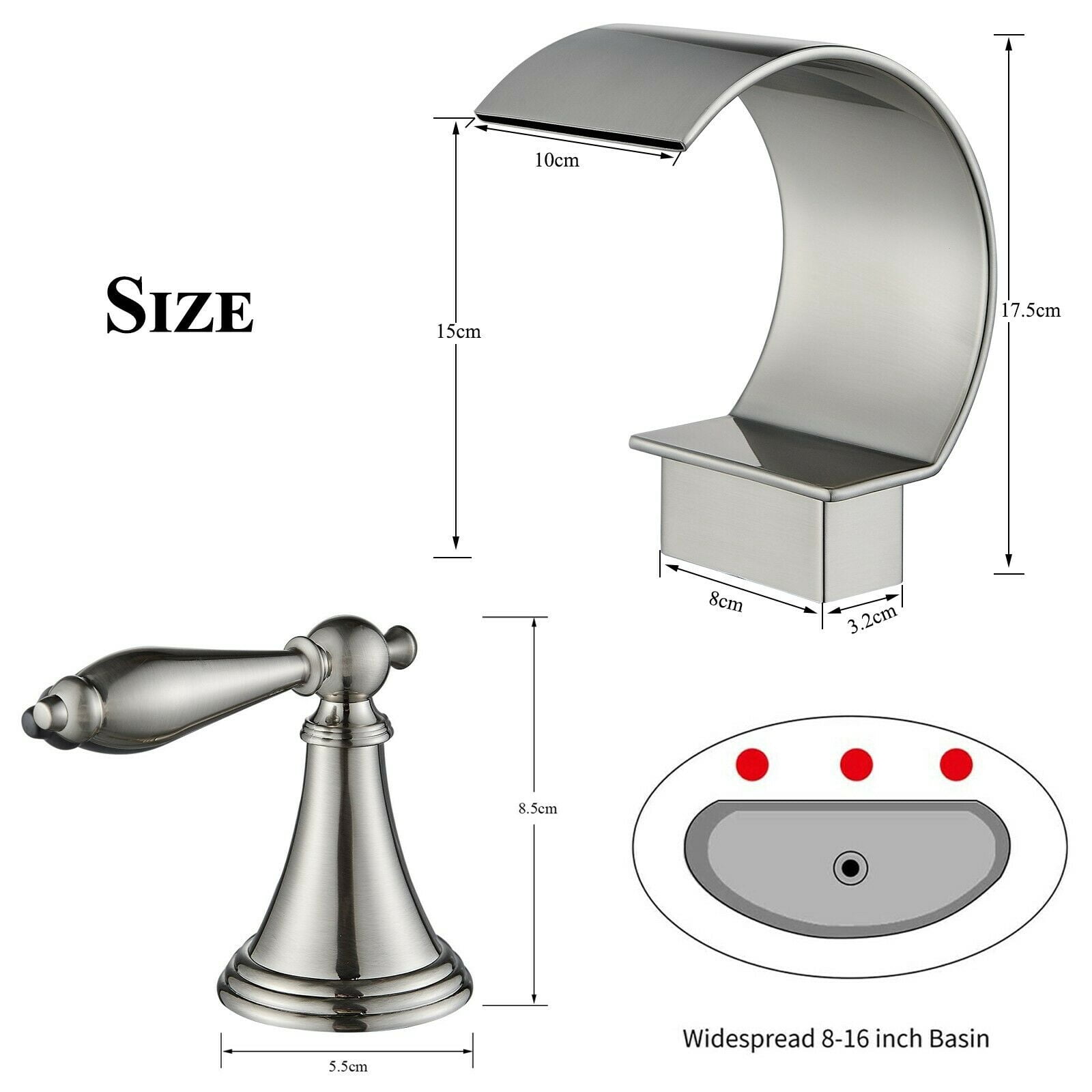 Zovajonia Bathroom Faucet 3 Hole Vanity Basin 8 Inch High Arc Sink Faucet Mixer Bronze Bath Faucets , Widespread bathroom faucets for sink 3 hole Waterfall Tub Faucet Brushed Nickel