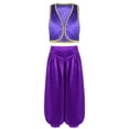 thumbnail image 7 of Aislor Kids Boys Arabian Prince Street Rats Costume Silky Waistcoat with Harem Dance Pants Purple 14, 7 of 7