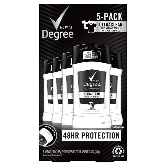 Degree Men Ultra Clear Black   White Solid Antiperspirant Deodorant, 2.7oz - 5ct