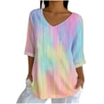 thumbnail image 2 of Tops for Women 3/4 Sleeve V-Neck Print Casual Loose Blouses Shirts Multicolor Womens Blouse, 2 of 5