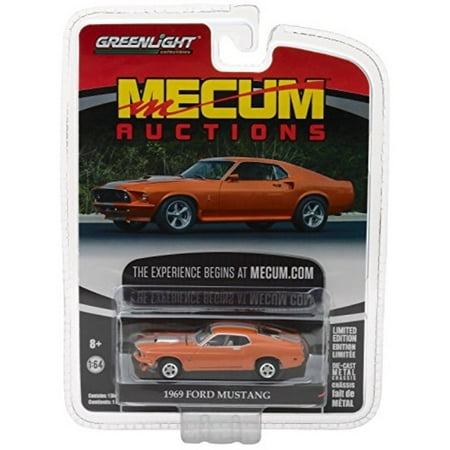 1969 Ford Mustang Resto Mod Orange with Silver Stripes Mecum Auctions Collector Series 1 1/64 Diecast Model Car by Greenlight