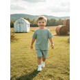 thumbnail image 4 of BemeyourBBs Infant Baby Boys Girls Summer Clothes Toddler Baby Boy Girl Summer 2 Pieces Outfit Waffled Solid Color Short Sleeve Button Shirt Tops with Pockets Shorts Set, 4 of 9