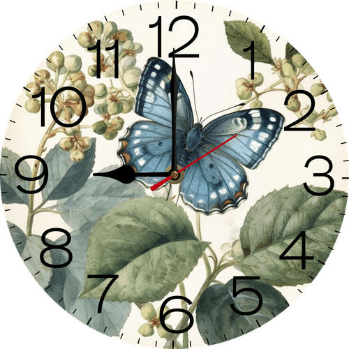Eveokoki Round Wall Clocks Butterfly Plant With Green Leaves Wood Quartz Battery Operated Rustic Home Decor Handing Clocks for Living Room Kitchen Bedroom Bathroom Large Numbers Silent -10 Inch