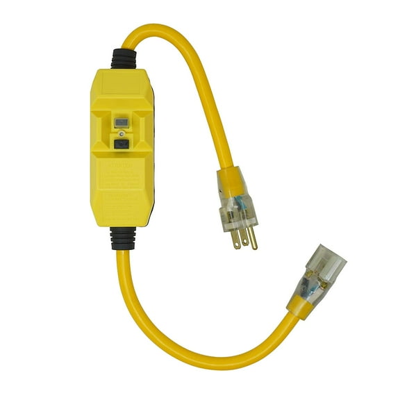 Coleman Cable Yellow Jacket In-Line Gfci With 2 Ft. 12/3 Sjtw Cord And Lighted Receptacle, Yellow