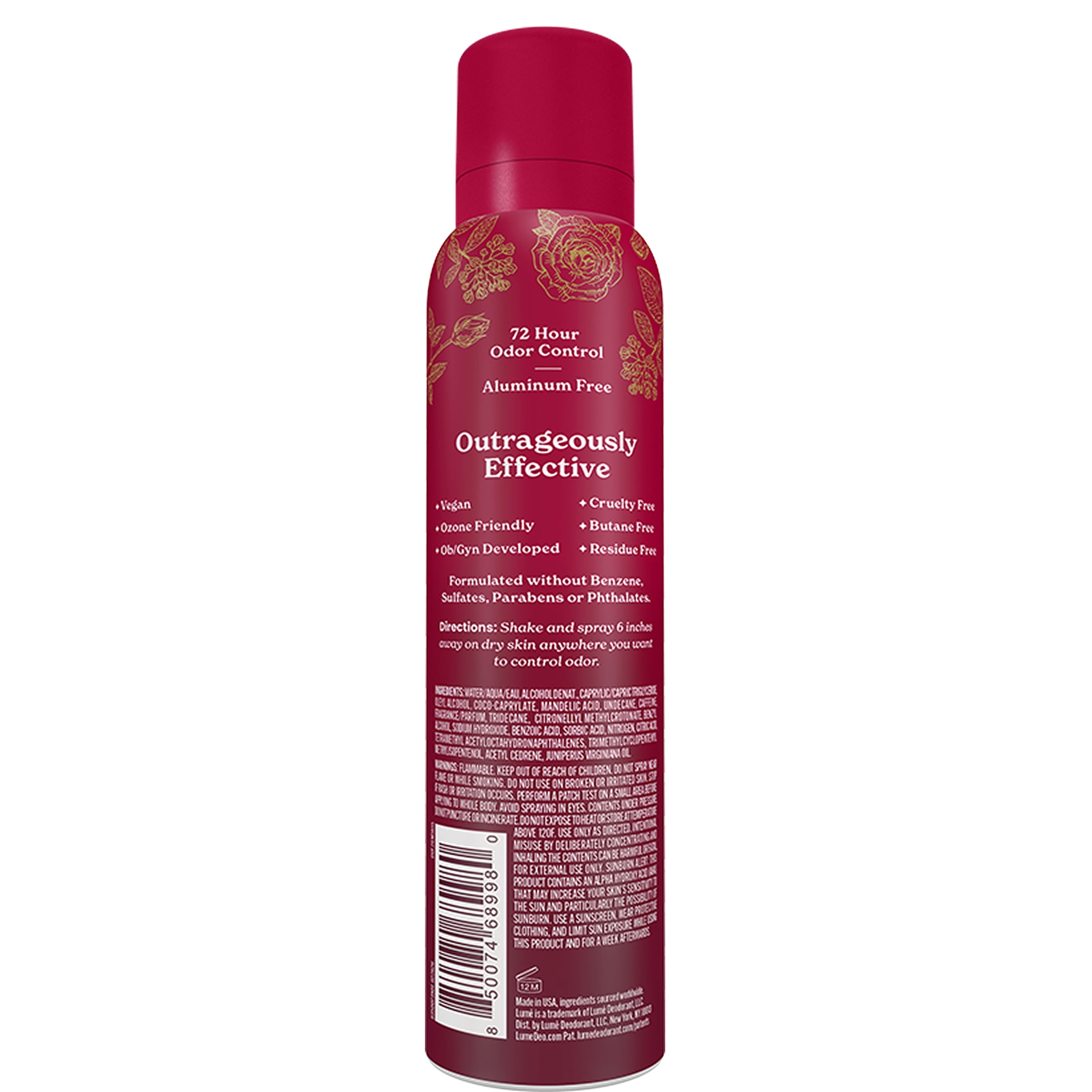 Lume Whole Body Aluminum Free Deodorant Spray, Spiced Sandalwood, 3.6 oz