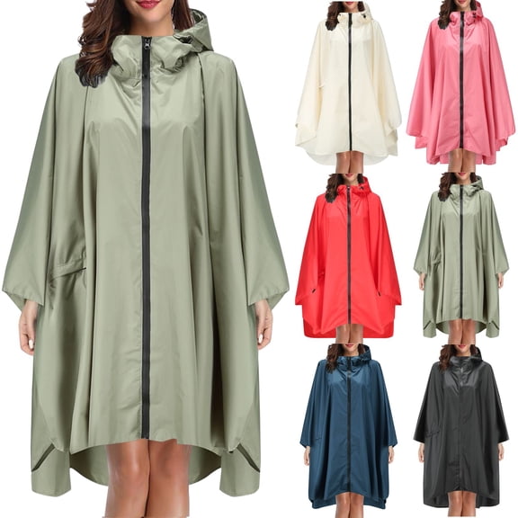 LSQii Mens Womens Long Raincoats Lightweight Waterproof Zip Rain Poncho with Pockets Solid Color Windbreaker Rain Jacket Rainwear for Outdoor Black