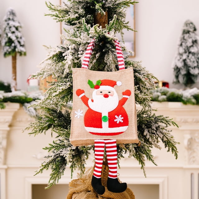 Reusable Christmas Gift Tote Bag | Holiday Gift Bag for Wrapping & Storage | Cloth Drawstring Pouch for Organizing Small Items | Home & Party Use
