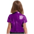 thumbnail image 2 of TSSOE Kids Girls Metallic Strap Tie Round Neck T-shirt Sparkly Short Sleeve Hip Hop Jazz Dance Crop Top Purple 10-14, 2 of 5